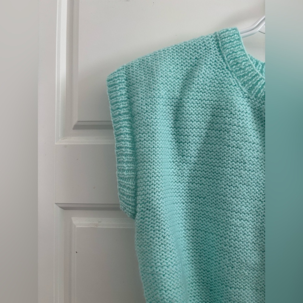 Vintage HandKnit Sweater Vest Tank Cable Knit Turquoise Blue Sleeveless Size S M - Picture 5 of 6